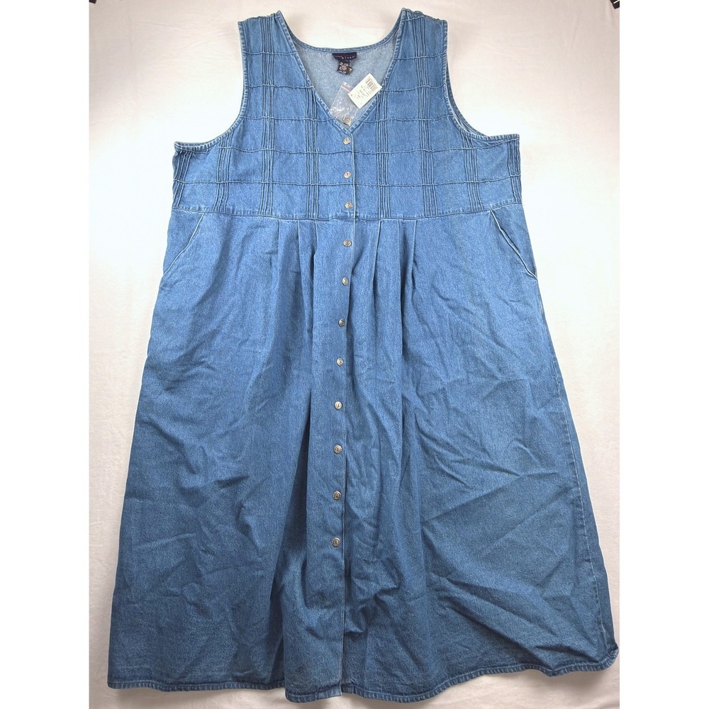 Vintage CST Blues Womens 28W Denim Dress Blue Cotton Button Front Midi NWT